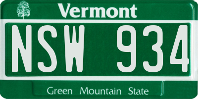 VT license plate NSW934