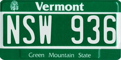 VT license plate NSW936