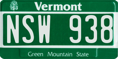 VT license plate NSW938