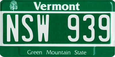 VT license plate NSW939