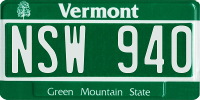 VT license plate NSW940