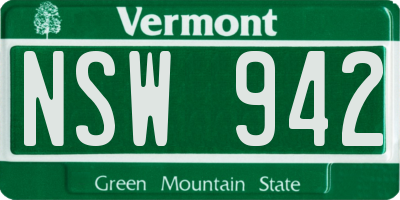 VT license plate NSW942