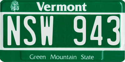 VT license plate NSW943