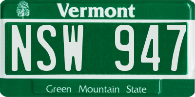 VT license plate NSW947