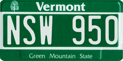 VT license plate NSW950