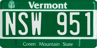 VT license plate NSW951