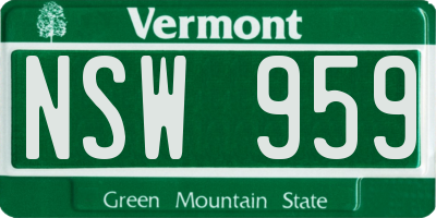 VT license plate NSW959