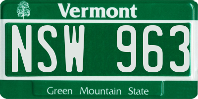 VT license plate NSW963