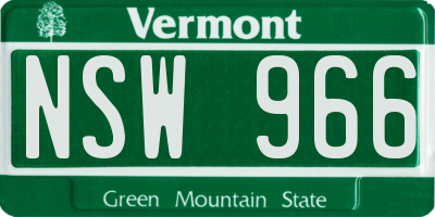VT license plate NSW966