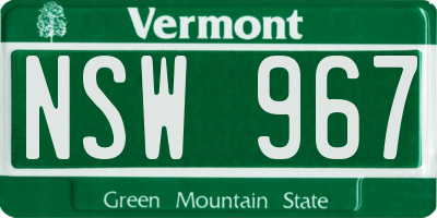 VT license plate NSW967