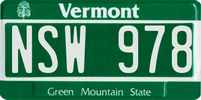 VT license plate NSW978