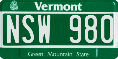 VT license plate NSW980