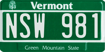 VT license plate NSW981