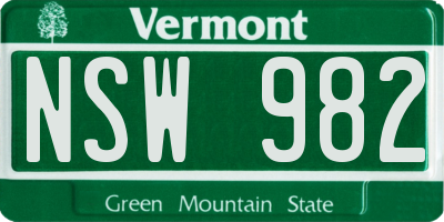VT license plate NSW982