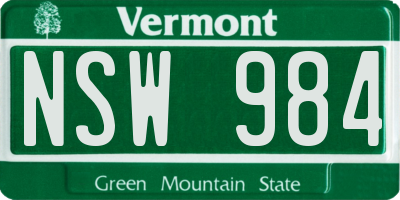 VT license plate NSW984