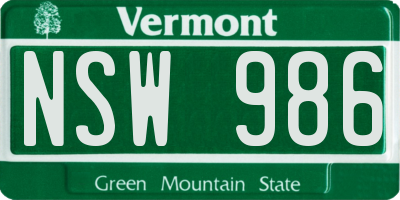 VT license plate NSW986