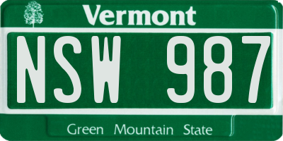 VT license plate NSW987
