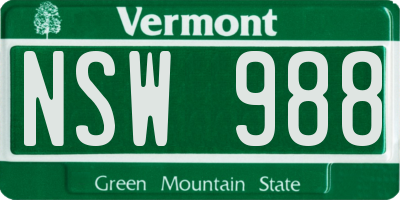 VT license plate NSW988