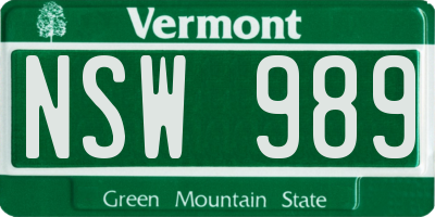 VT license plate NSW989