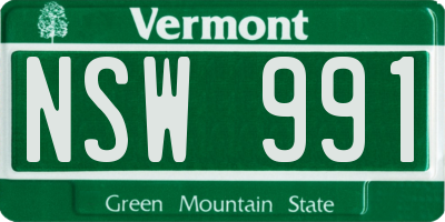 VT license plate NSW991