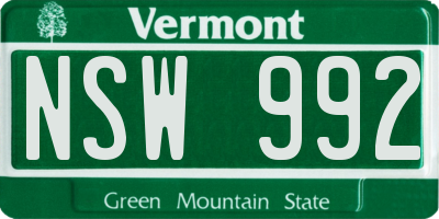 VT license plate NSW992