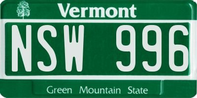 VT license plate NSW996