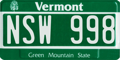 VT license plate NSW998