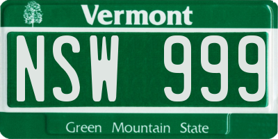 VT license plate NSW999