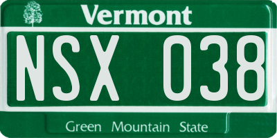 VT license plate NSX038