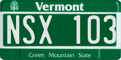 VT license plate NSX103