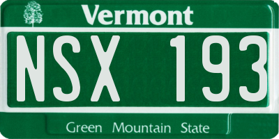 VT license plate NSX193