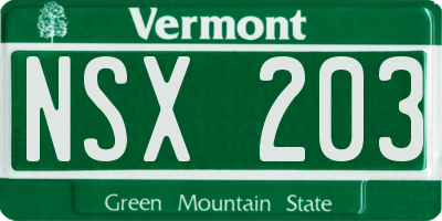 VT license plate NSX203