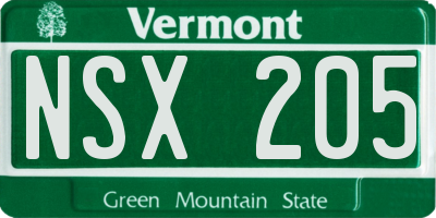 VT license plate NSX205