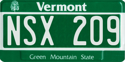 VT license plate NSX209