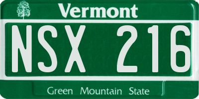 VT license plate NSX216