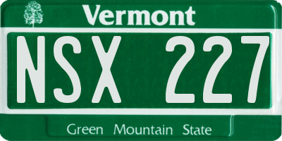 VT license plate NSX227