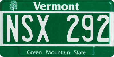 VT license plate NSX292