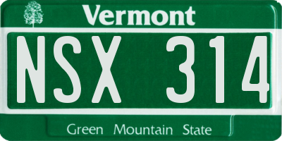 VT license plate NSX314