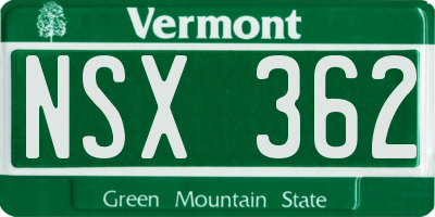 VT license plate NSX362