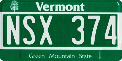 VT license plate NSX374