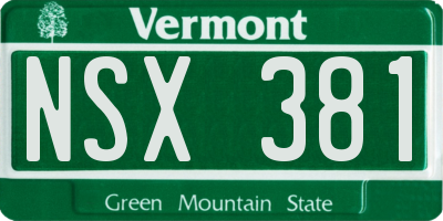 VT license plate NSX381