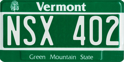 VT license plate NSX402