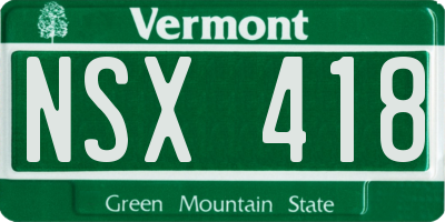 VT license plate NSX418