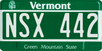 VT license plate NSX442