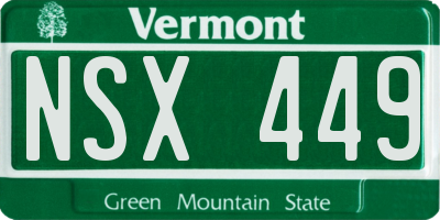 VT license plate NSX449