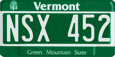 VT license plate NSX452