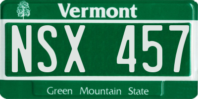 VT license plate NSX457