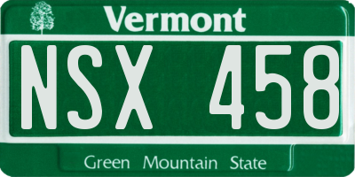 VT license plate NSX458