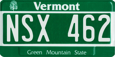 VT license plate NSX462