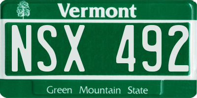 VT license plate NSX492